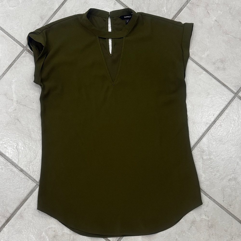 Express Olive Green Keyhole Blouse Size Small
